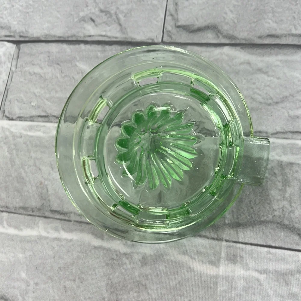 Vintage green Vaseline glass juicer